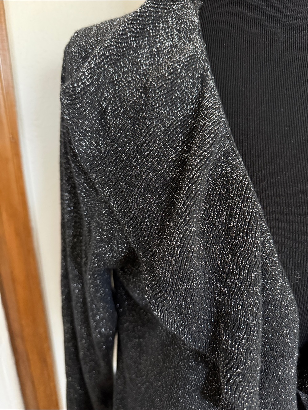 INC International Concepts Black Sparkle Ruffle Open-Front Cardigan - Picture 2 of 6